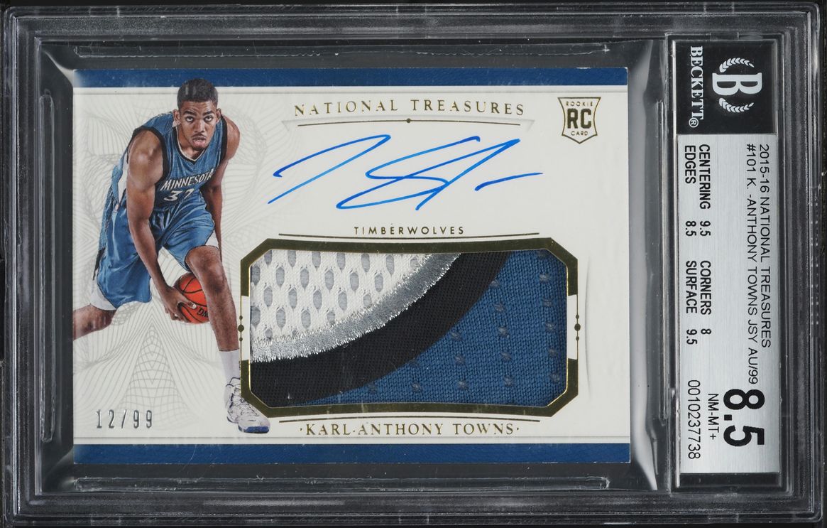 2015 National Treasures Karl-Anthony Towns ROOKIE PATCH AUTO /99 #101 BGS 8.5