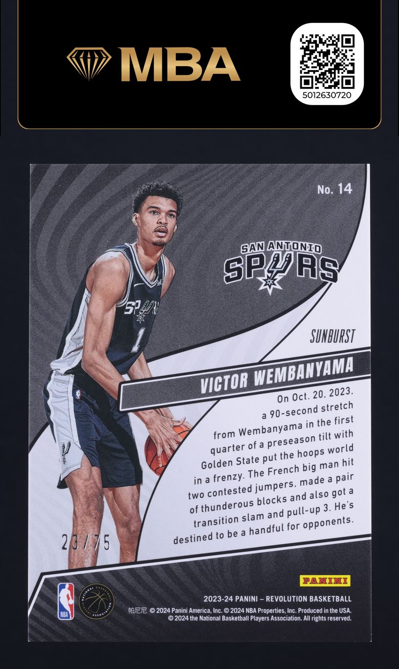 2023 Panini Revolution Sunburst Victor Wembanyama ROOKIE /75 #14 MBA AUTH