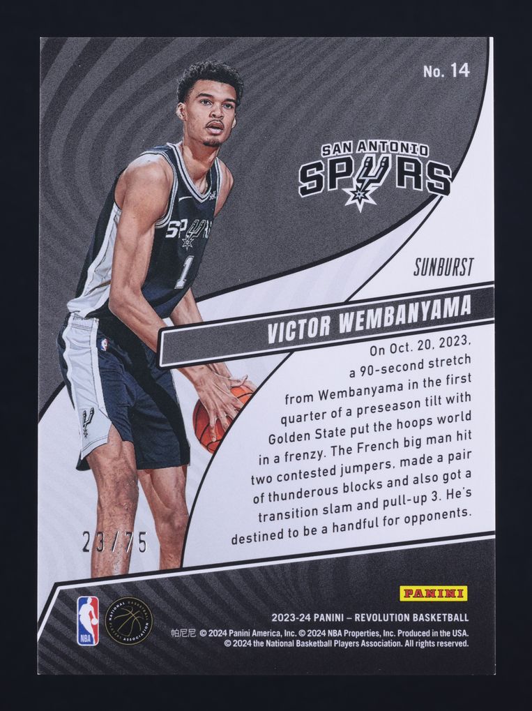2023 Panini Revolution Sunburst Victor Wembanyama ROOKIE /75 #14 MBA AUTH