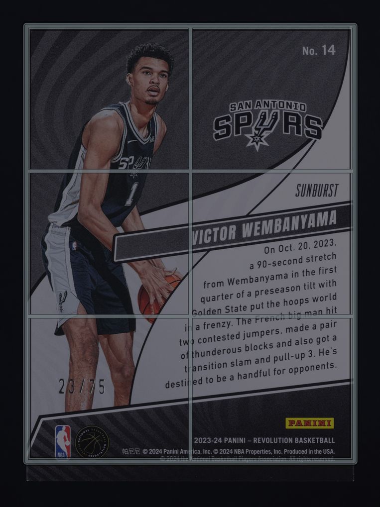2023 Panini Revolution Sunburst Victor Wembanyama ROOKIE /75 #14 MBA AUTH