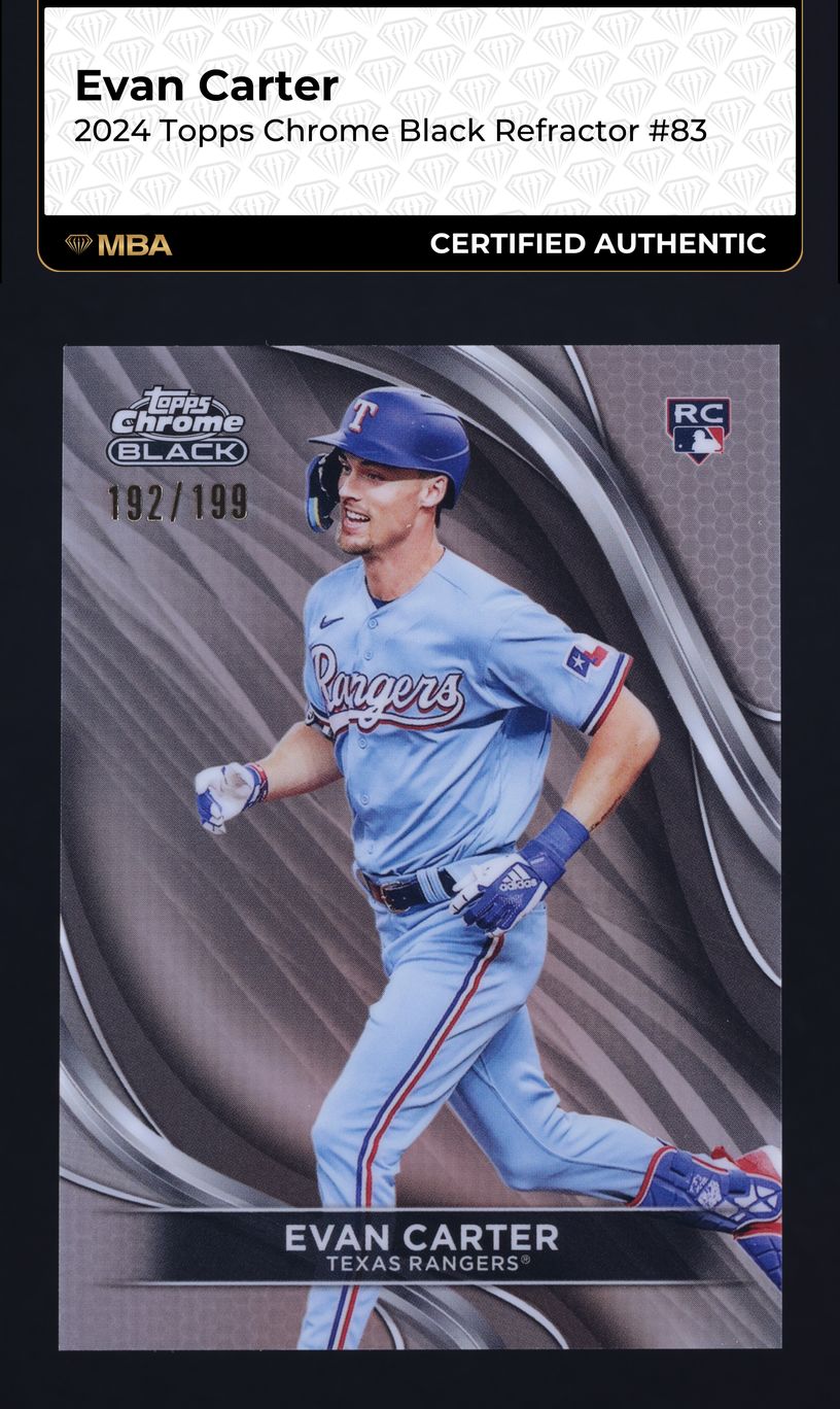 2024 Topps Chrome Black Refractor Evan Carter ROOKIE /199 #83 MBA AUTH