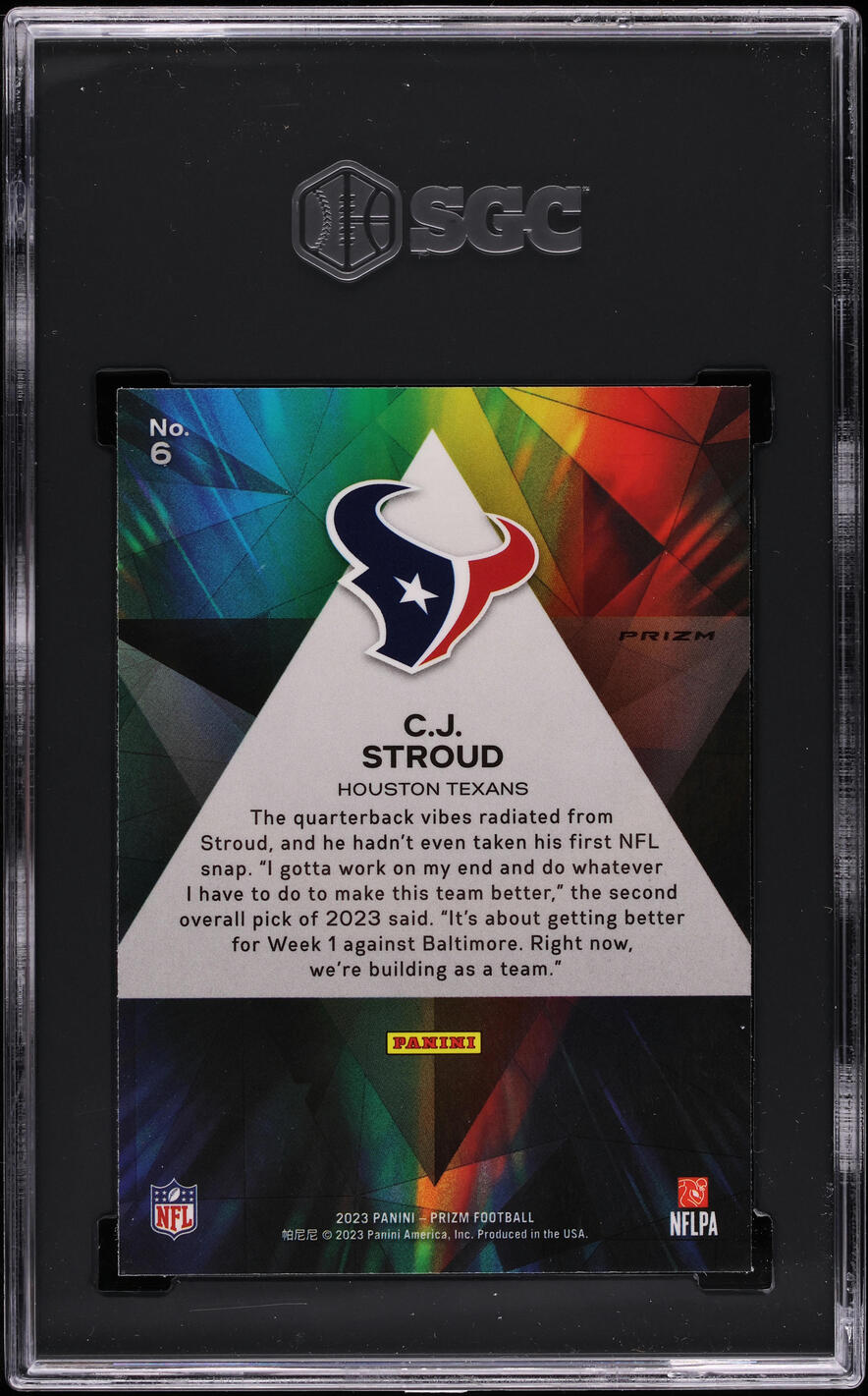 2023 Panini Prizm Prizmatic Green Wave C.J. Stroud ROOKIE #6 SGC 9.5 MINT+