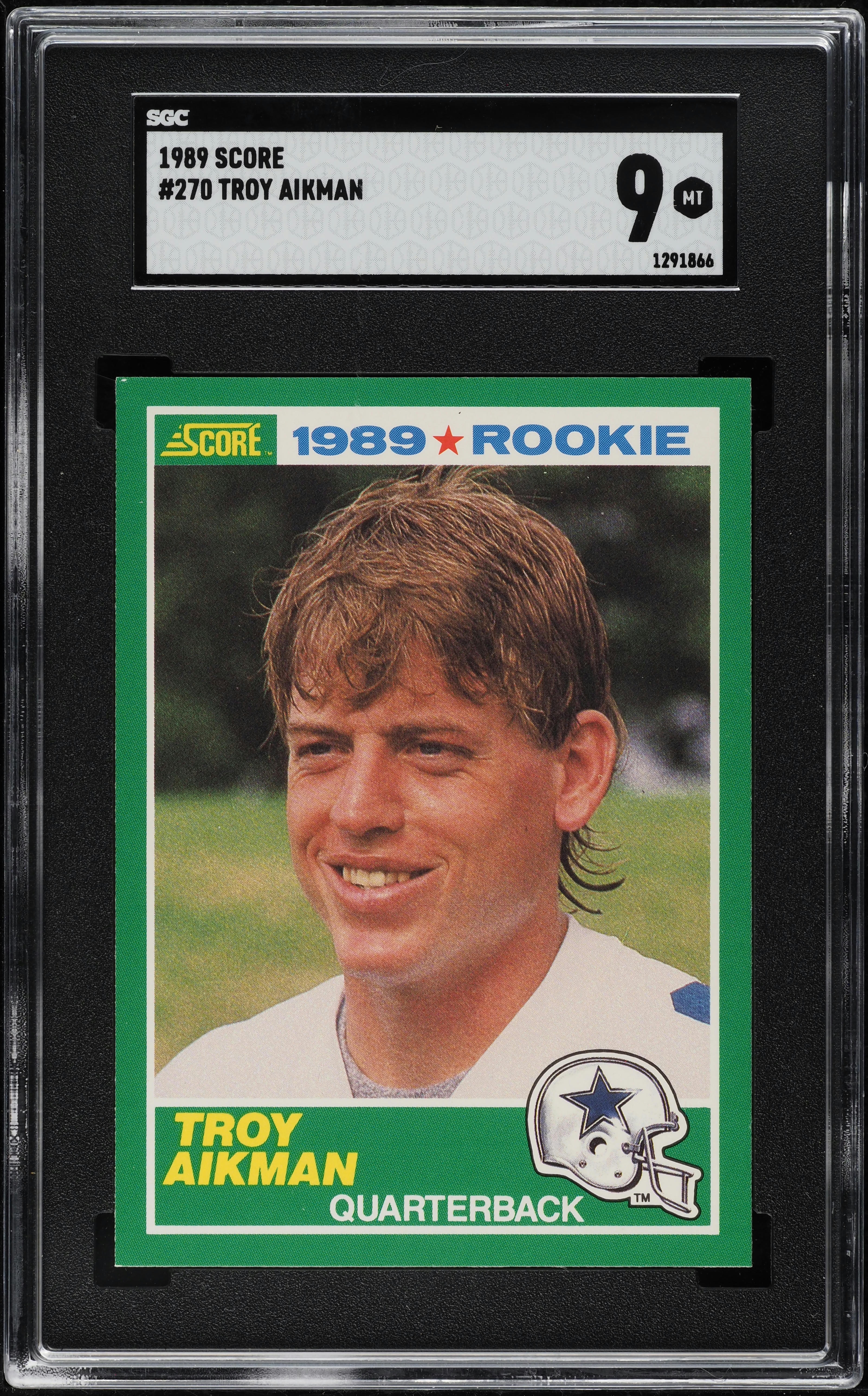 1989 Score Football Troy Aikman ROOKIE #270 SGC 9 MINT on Fanatics