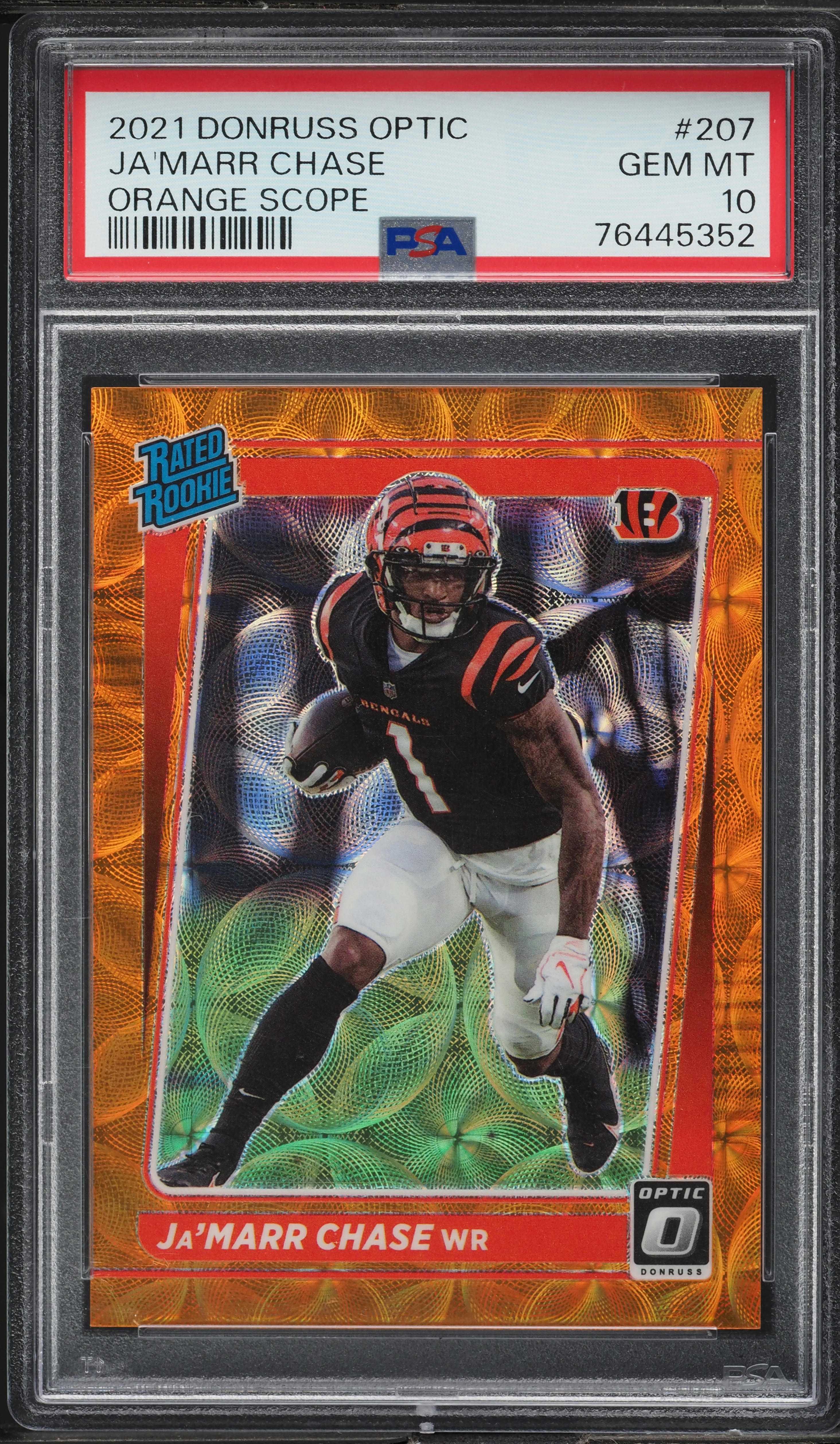 2021 Donruss Optic Orange Scope Ja'Marr Chase ROOKIE /79 #207 PSA