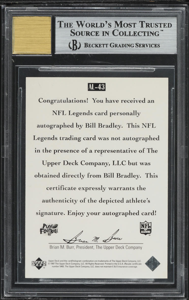 1997 Upper Deck Legends AUTO Bill Bradley #AL43 BGS 9 MINT