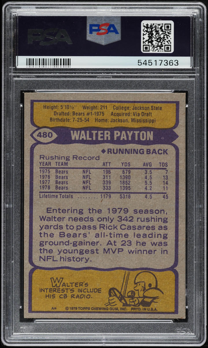 1979 Topps Football Walter Payton #480 PSA 8 NM-MT