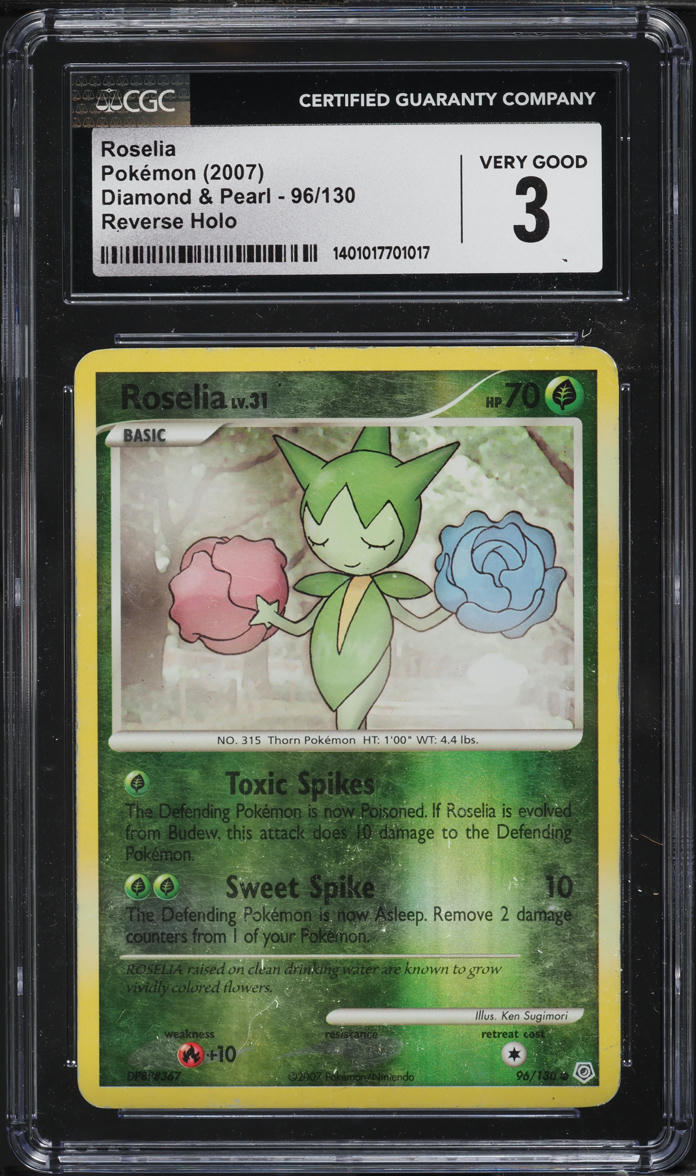 roselia pokemon card value 2007 Diamond & Pearl Reverse Holo #96 CGC 3 VG on Fanatics Collect Grass Rarity Roselia 2003 EX: Dragon #09/97