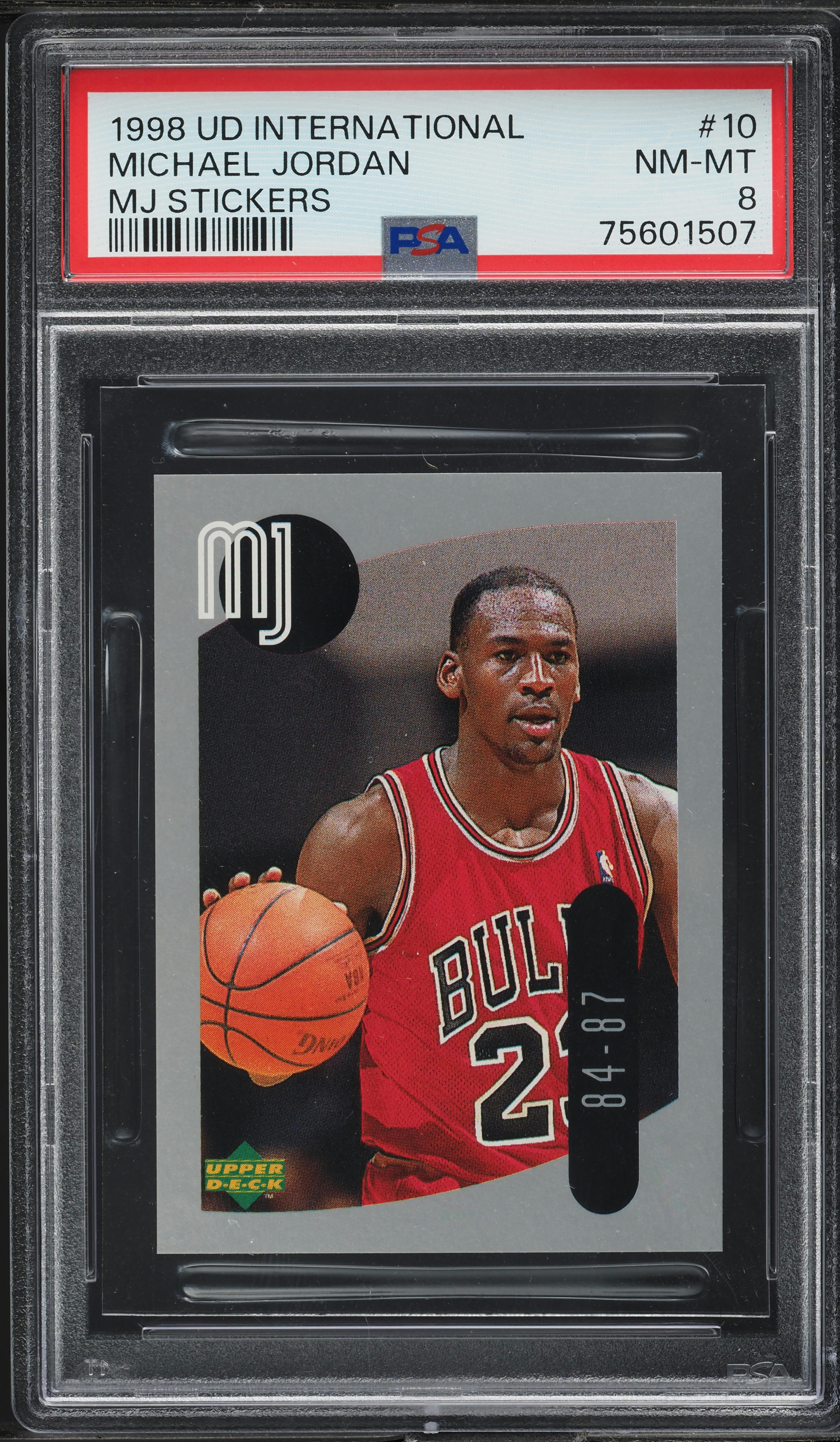 1998 Upper Deck International MJ Stickers Michael Jordan #10 PSA 8