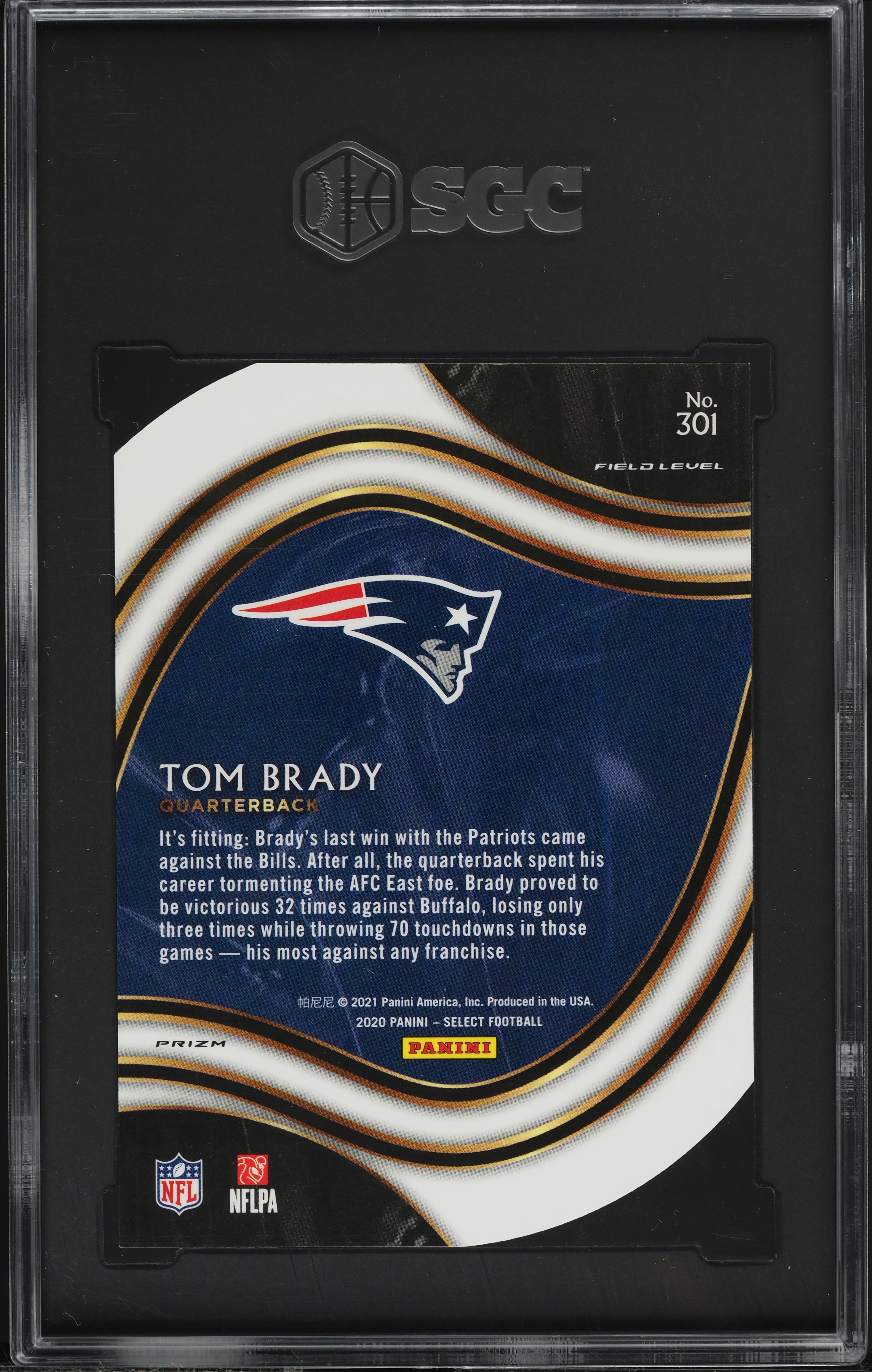 2020 Select Field Level Tri-Color Prizm Die-Cut Tom Brady #301 SGC