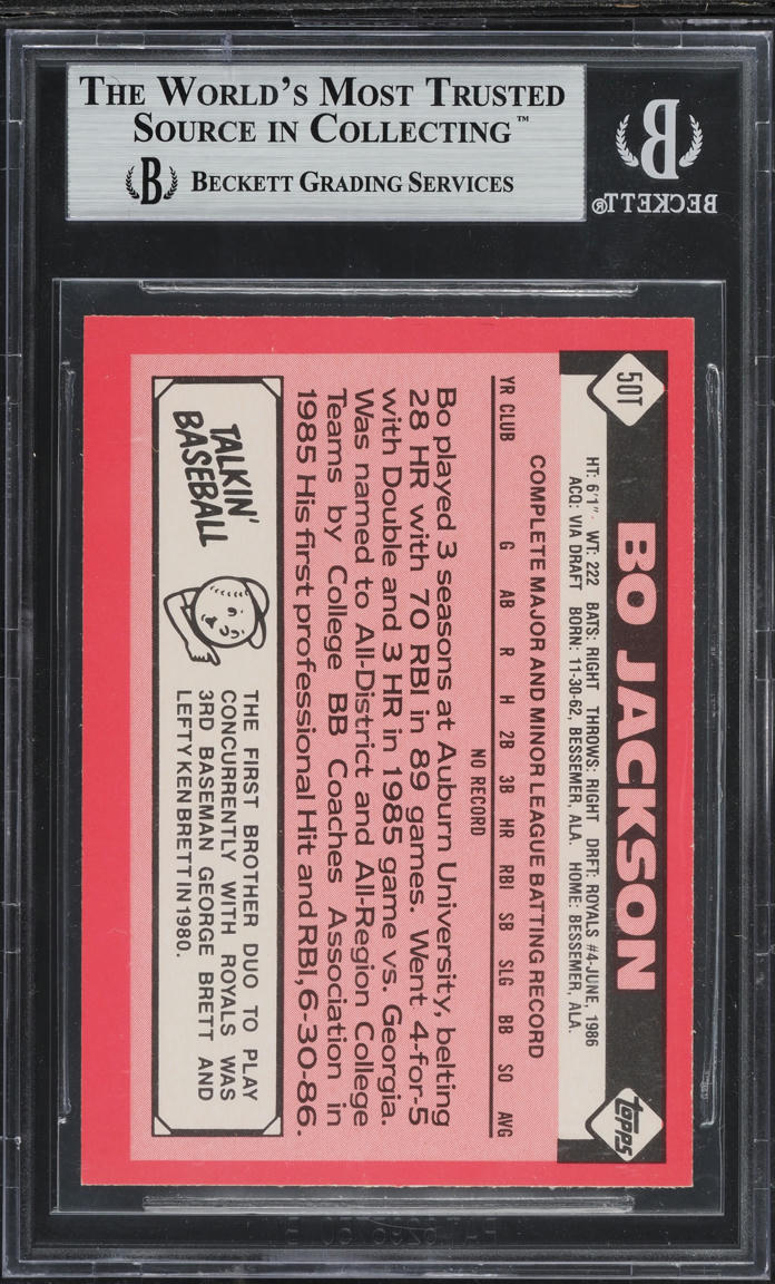 1986 Topps Traded Tiffany Bo Jackson ROOKIE #50T BGS 9 MINT