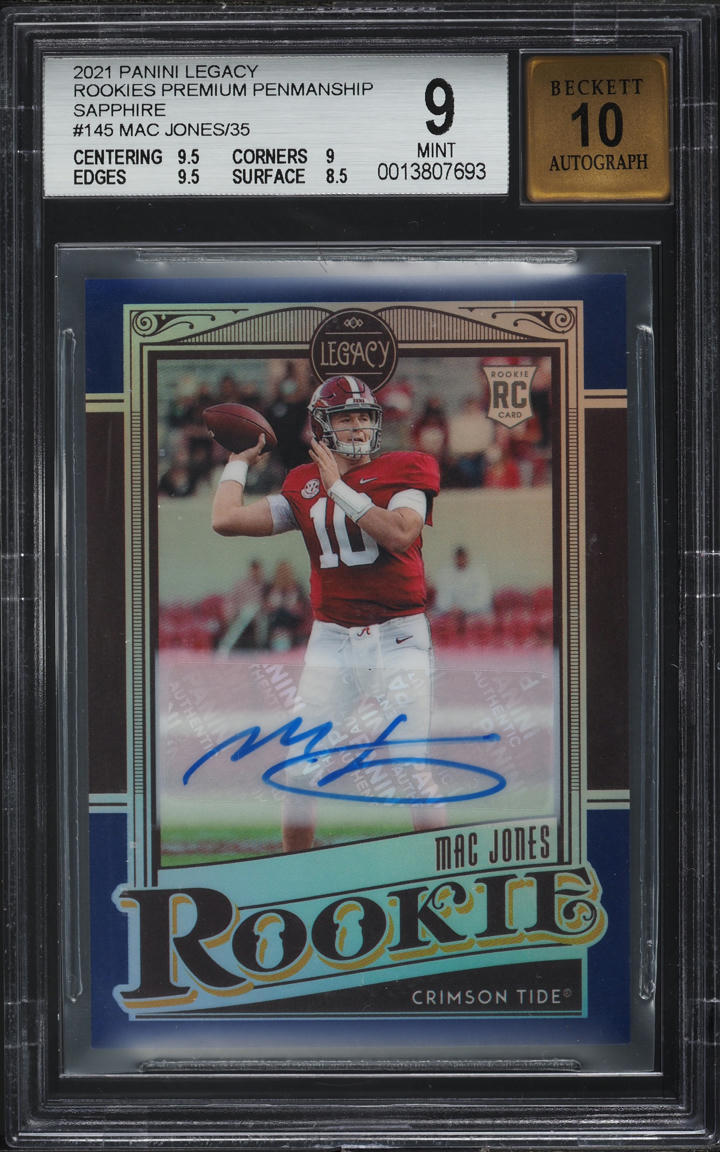 2021 Panini Legacy Premium Penmanship Sapphire Mac Jones ROOKIE AUTO /35 BGS 9