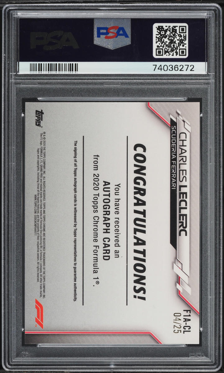 2020 Topps Chrome F1 Orange Refractor Charles Leclerc AUTO DNA 10 /25 PSA 7 NRMT