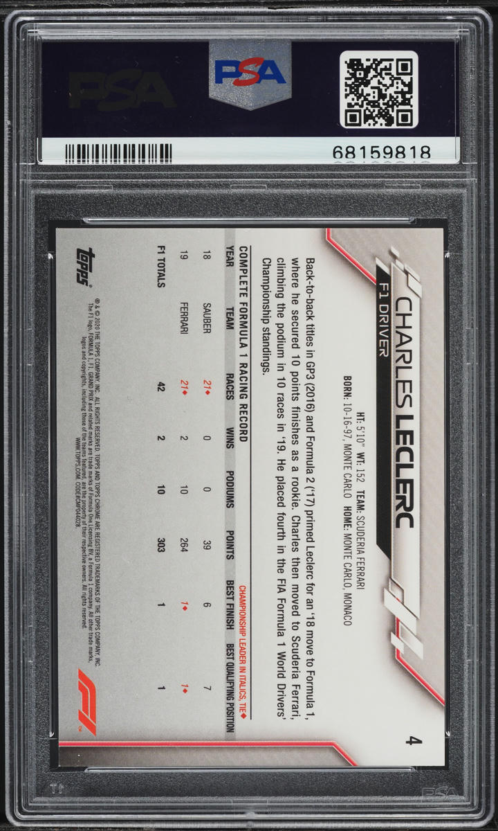 2020 Topps Chrome Formula 1 F1 70th Orange Refractor Charles Leclerc PSA 9 MINT