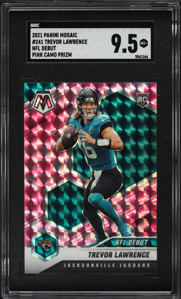 2021 Panini Mosaic NFL Debut Pink Camo Prizm Trevor Lawrence ROOKIE SGC 9.5
