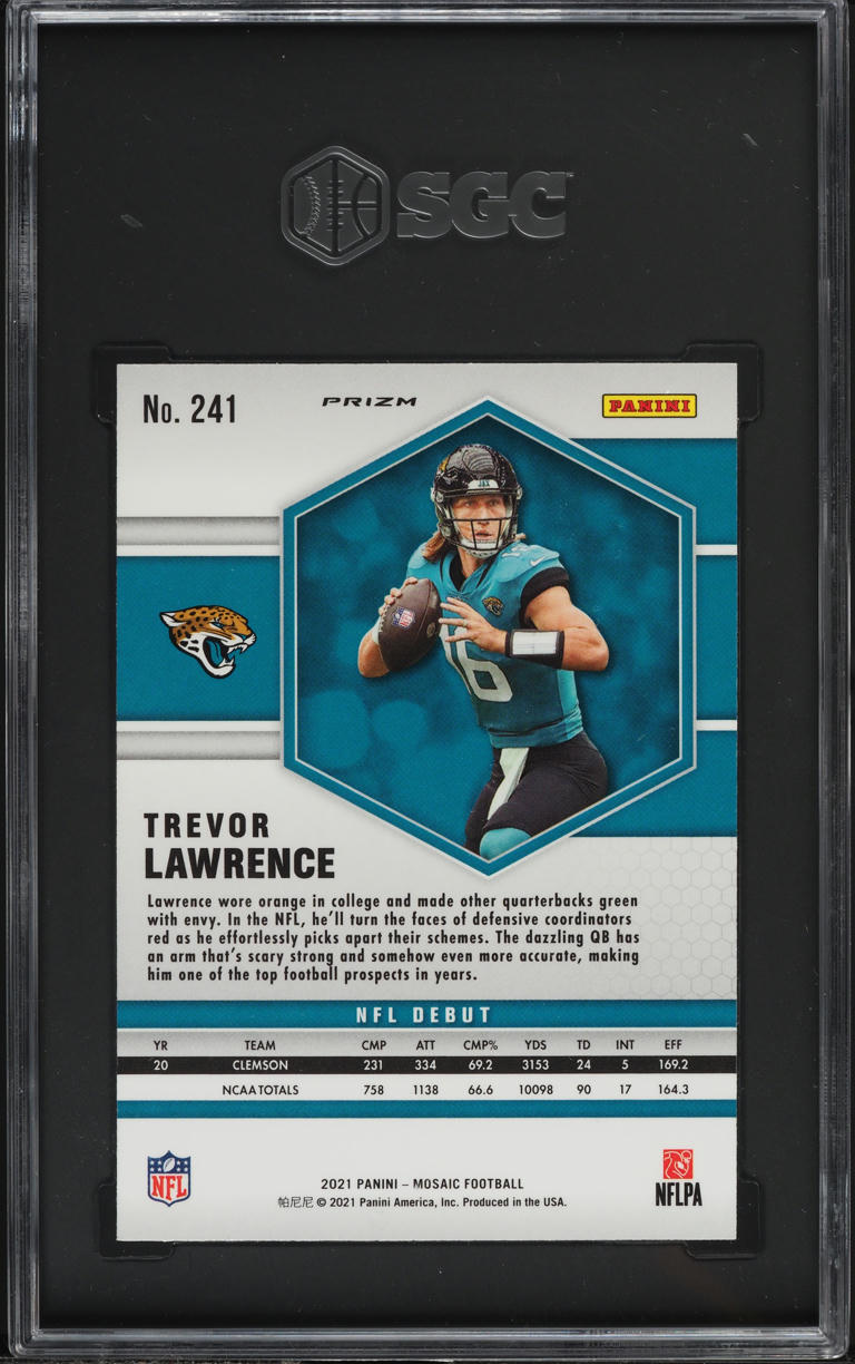 2021 Panini Mosaic NFL Debut Pink Camo Prizm Trevor Lawrence ROOKIE SGC 9.5
