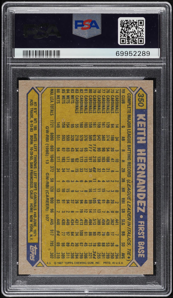 1987 Topps Keith Hernandez #350 PSA 9 MINT