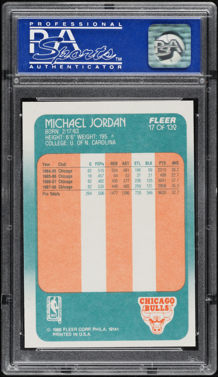 1988 Fleer Basketball Michael Jordan #17 PSA 8 NM-MT
