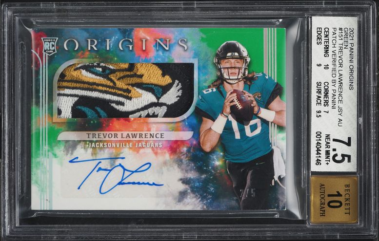 2021 Panini Origins Green Trevor Lawrence ROOKIE PATCH AUTO /5 BGS