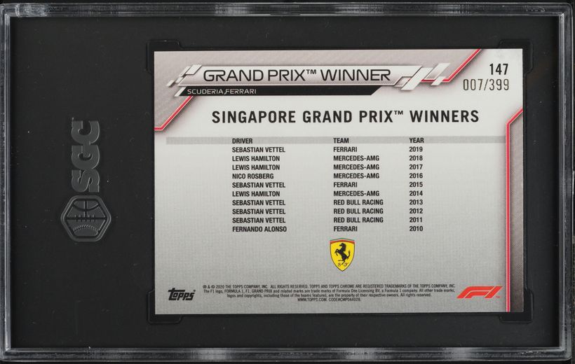 2020 Topps Chrome F1 Purple Refractor Sebastian Vettel /399 #147