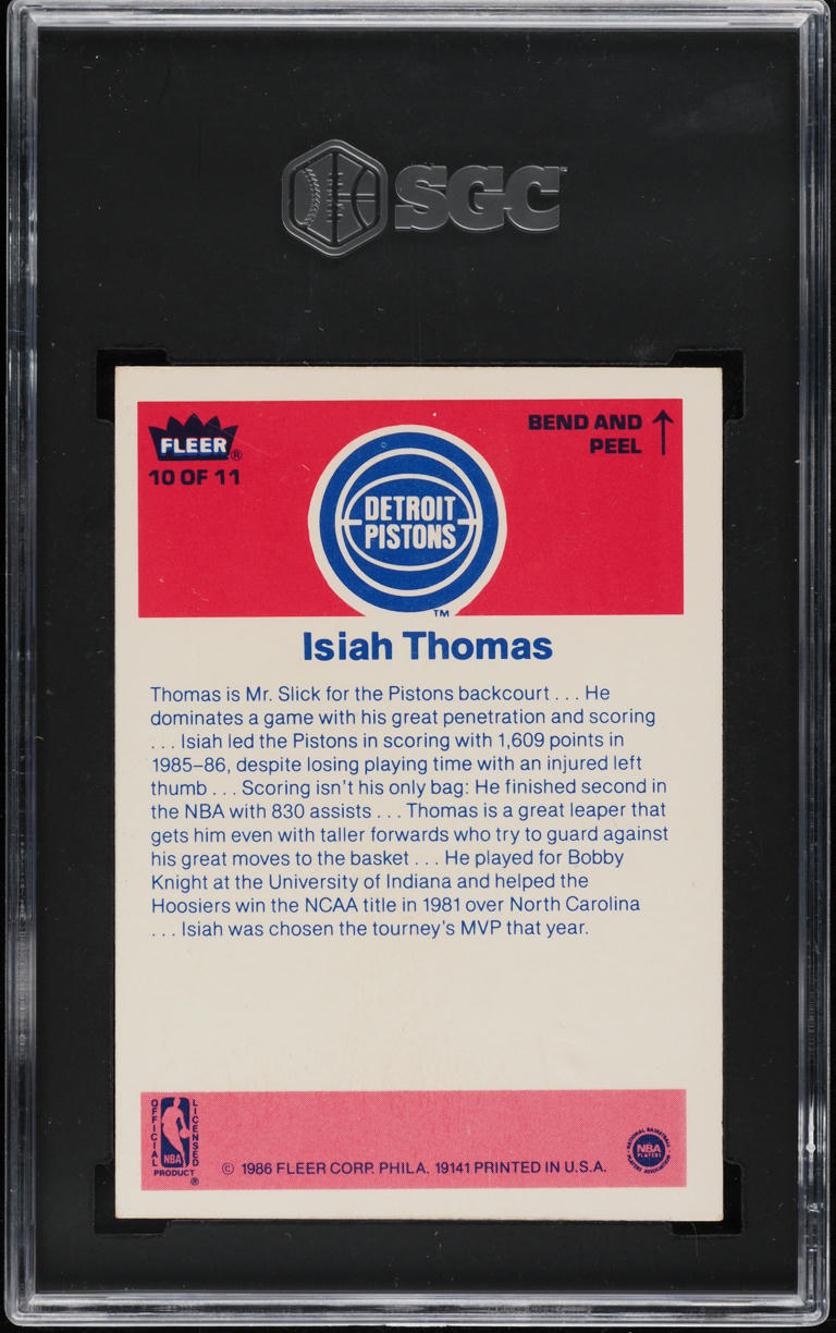 1986 Fleer Sticker Isiah Thomas ROOKIE #10 SGC 6.5 EXMT+