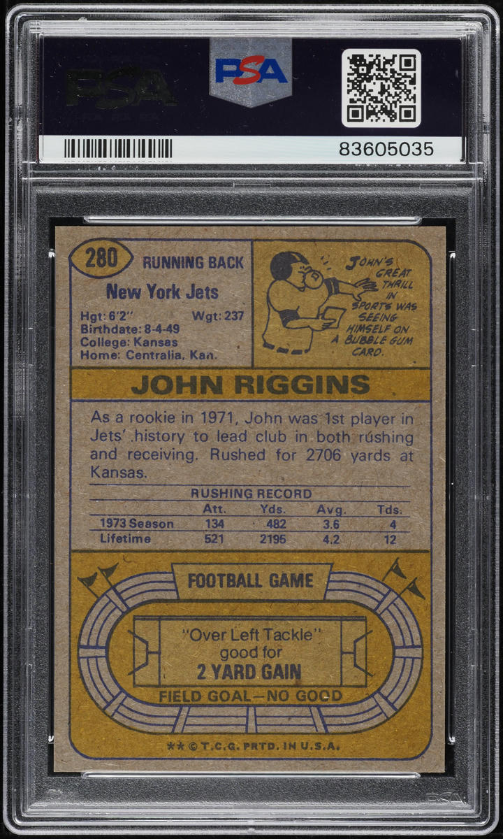 1974 Topps Football John Riggins #280 PSA 8 NM-MT