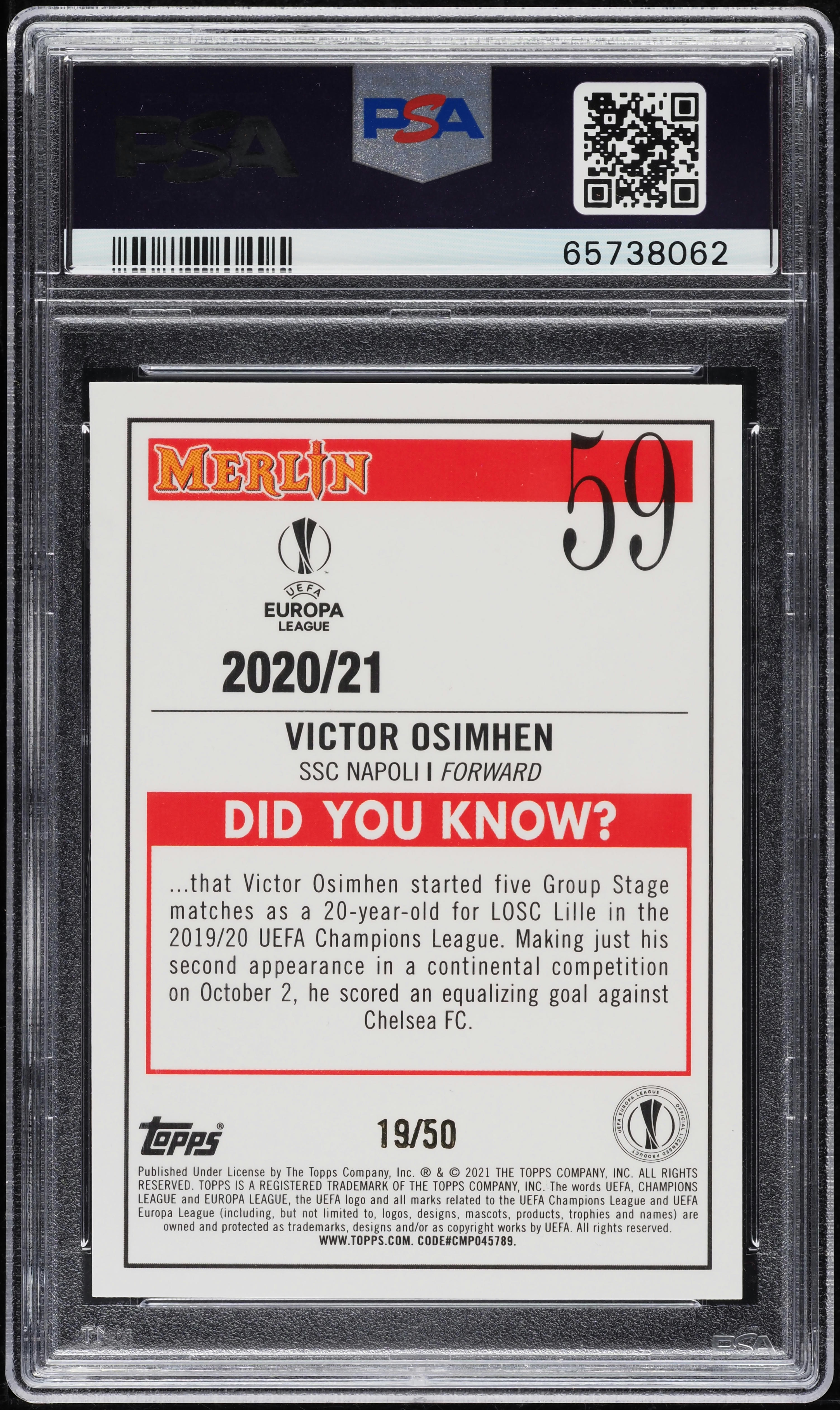 2020 Topps Merlin Chrome UEFA Gold Atomic Victor Osimhen ROOKIE