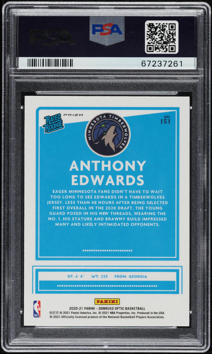 2020 Donruss Optic Fanatics Anthony Edwards ROOKIE #151 PSA 10 GEM MINT