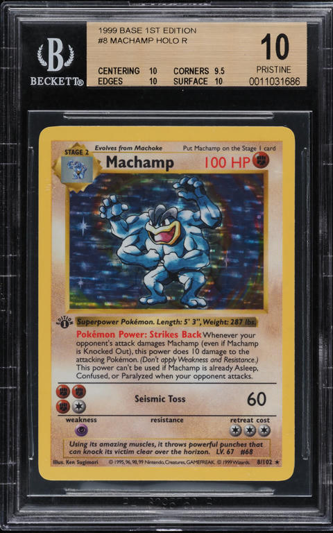 machamp first edition holographic pokemon card 1999 Pokemon Base Set 1st Edition Holo Machamp #8 PSA 10 GEM MINT on  Fanatics Collect