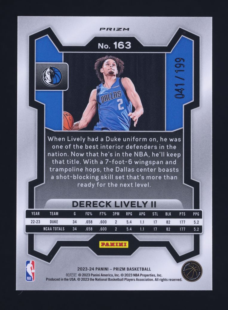 2023 Panini Prizm Blue Dereck Lively II ROOKIE /199 #163 MBA AUTH