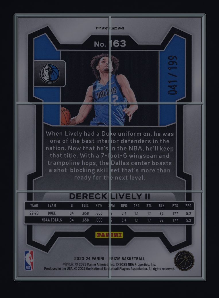 2023 Panini Prizm Blue Dereck Lively II ROOKIE /199 #163 MBA AUTH