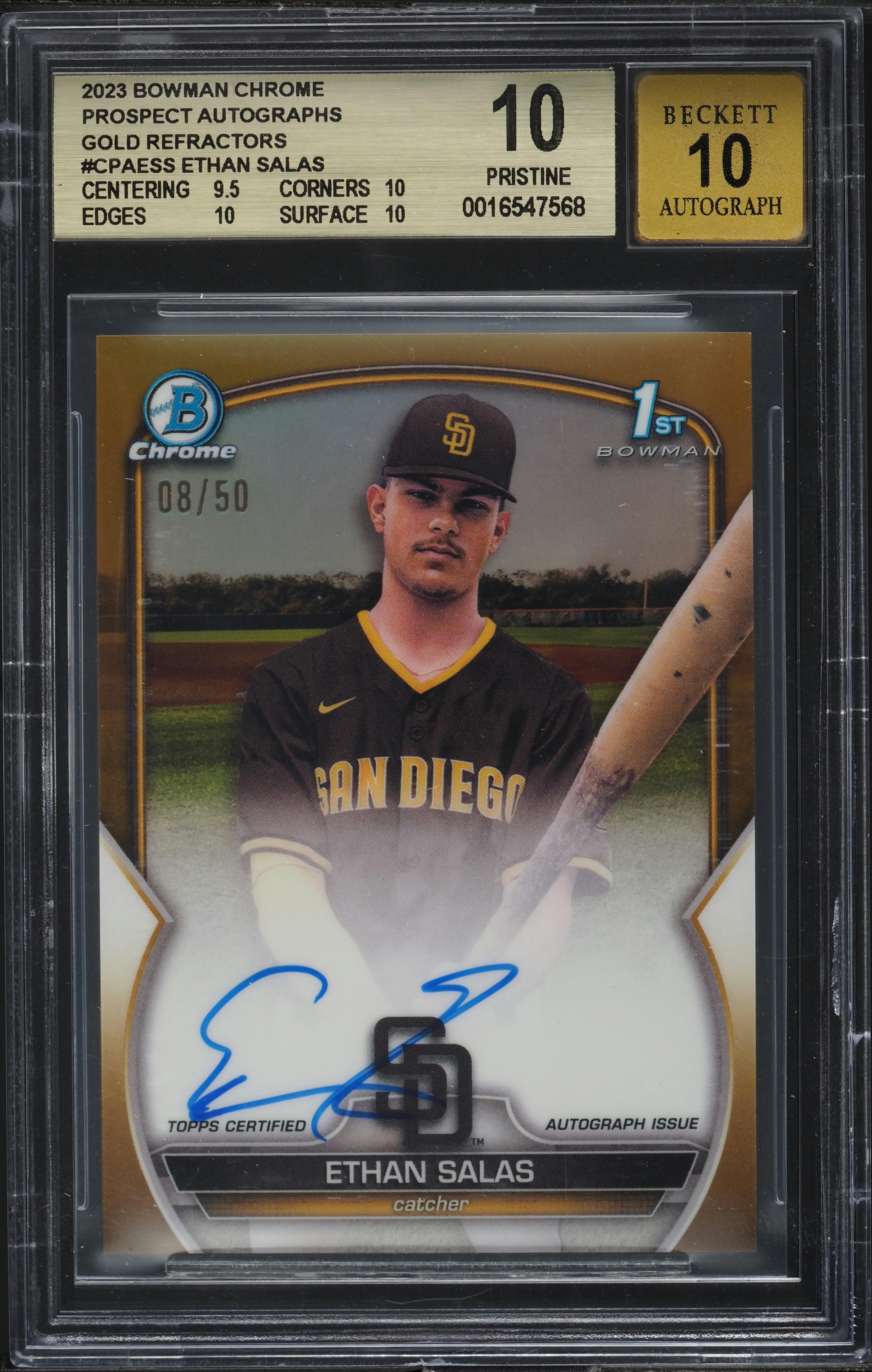 その他 Bowman Chrome Ethan Salas patch Auto 2023 Bowman Chrome Gold Refractor Ethan Salas ROOKIE AUTO /50 BGS