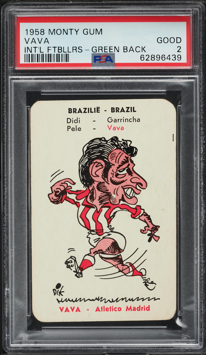 1958 Monty Gum International Footballers Vava ROOKIE, GREEN BACK PSA 2 GD