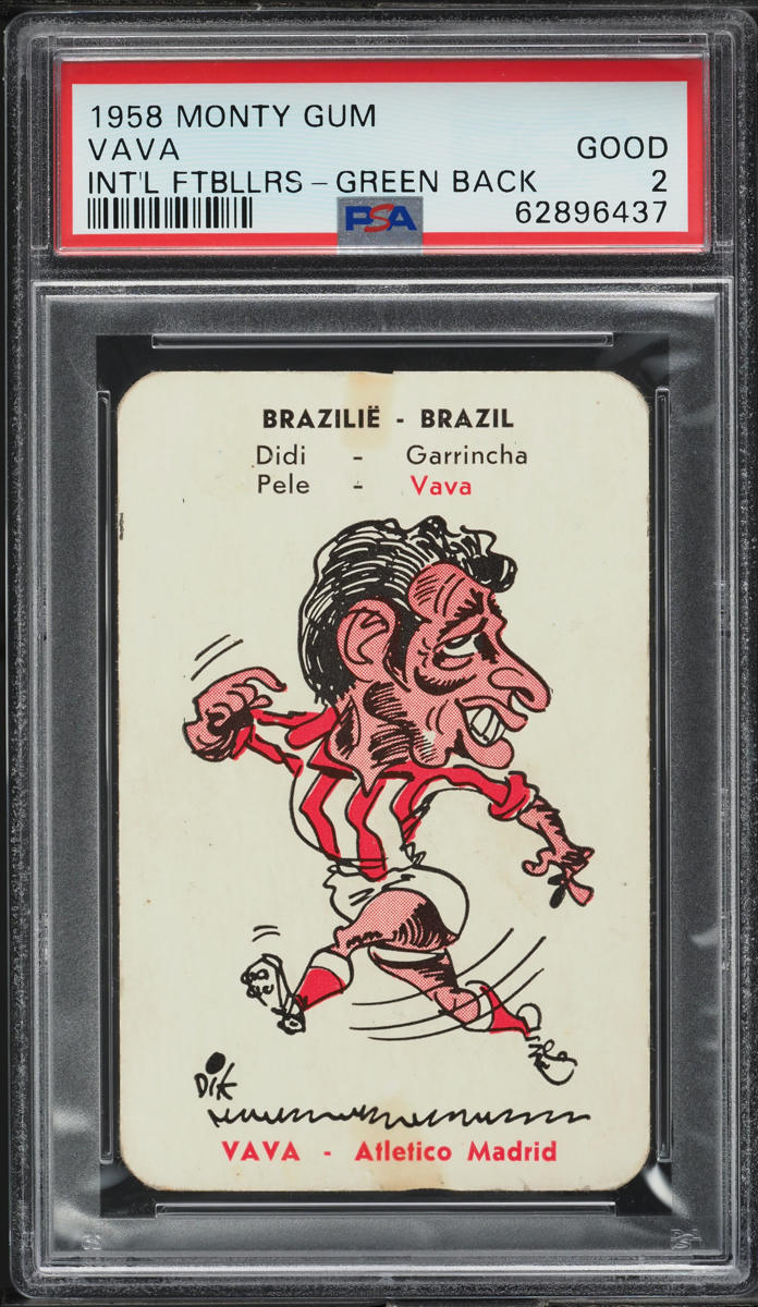 1958 Monty Gum International Footballers Vava ROOKIE, GREEN BACK PSA 2 GD