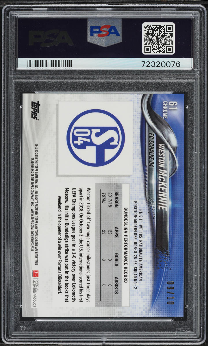2018 Topps Chrome Bundesliga Red Refractor Weston McKennie /10 #61 PSA 10 GEM