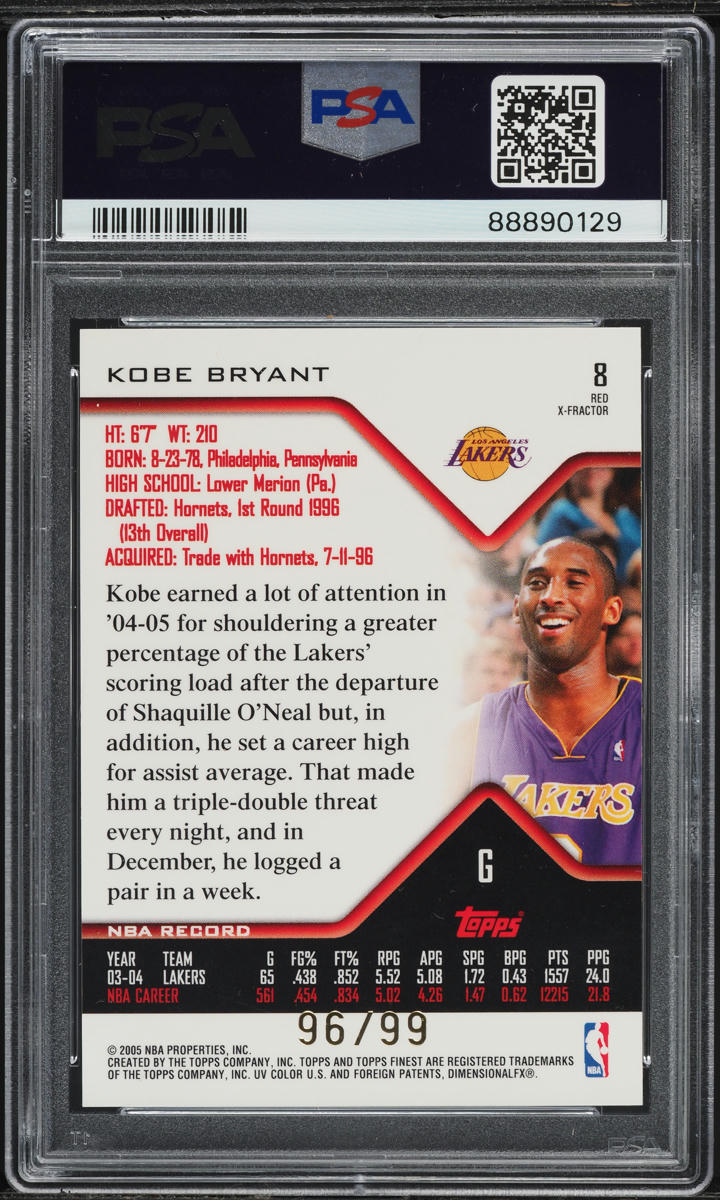 2004 Finest Red Xfractor Kobe Bryant /99 #8 PSA 10 GEM MINT