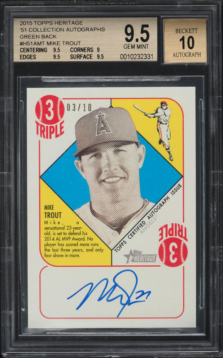 2015 Topps Heritage '51 Collection Green Back Mike Trout AUTO /10 BGS 9.5 GEM