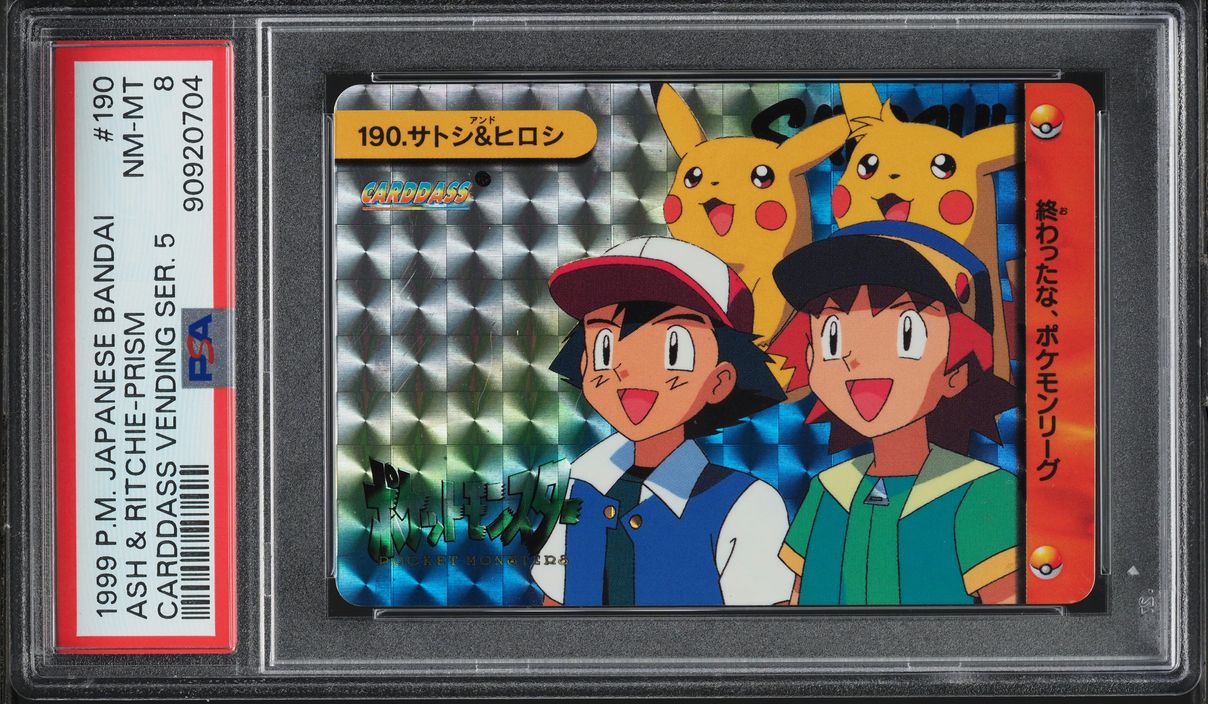 1999 Pokemon Japanese Bandai Carddass Vending Series 5 Prism Ash Ritchie PSA 8