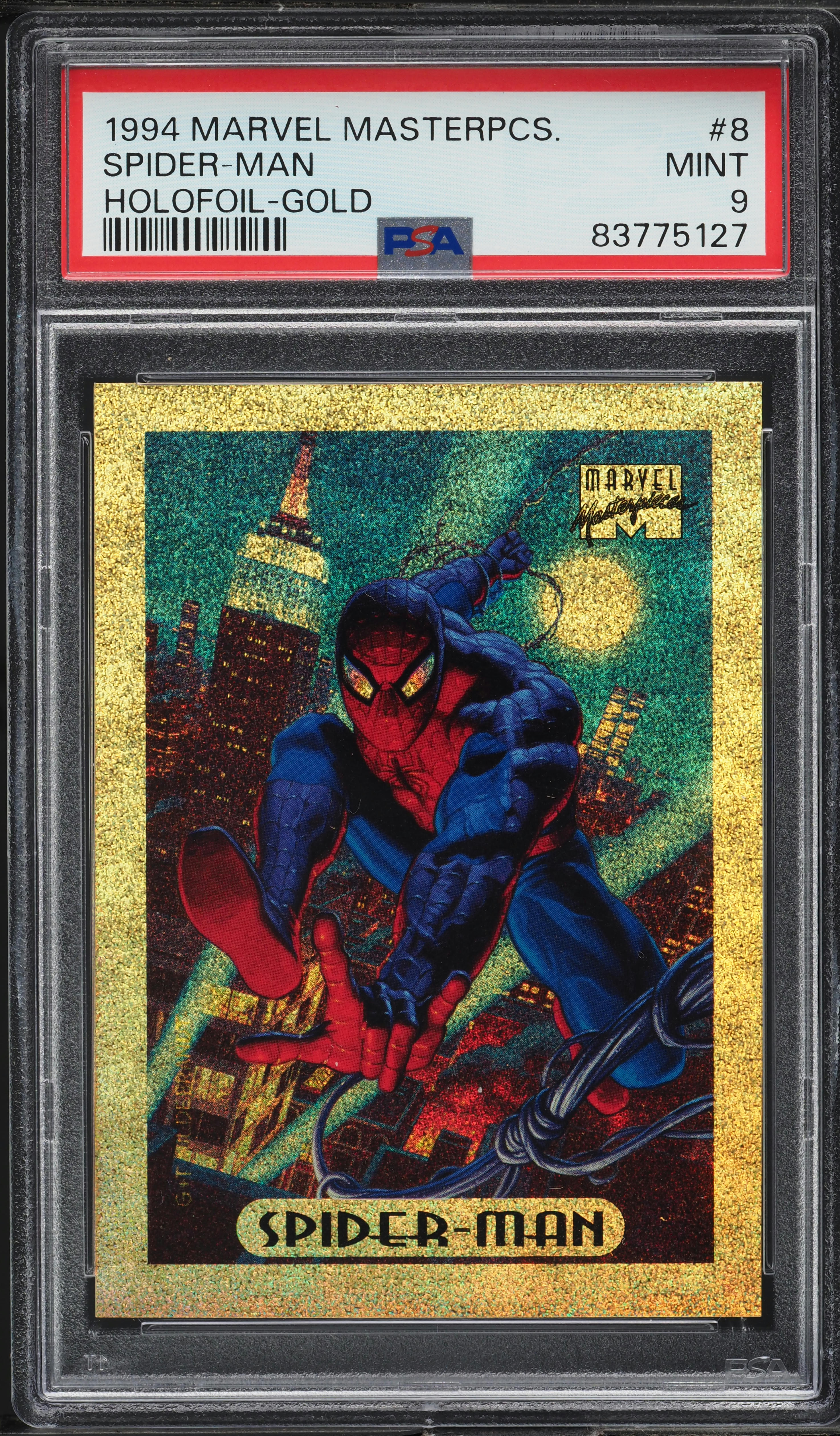 1994 Marvel Masterpieces Holofoil Gold Spider-Man #8 PSA 9 MINT on