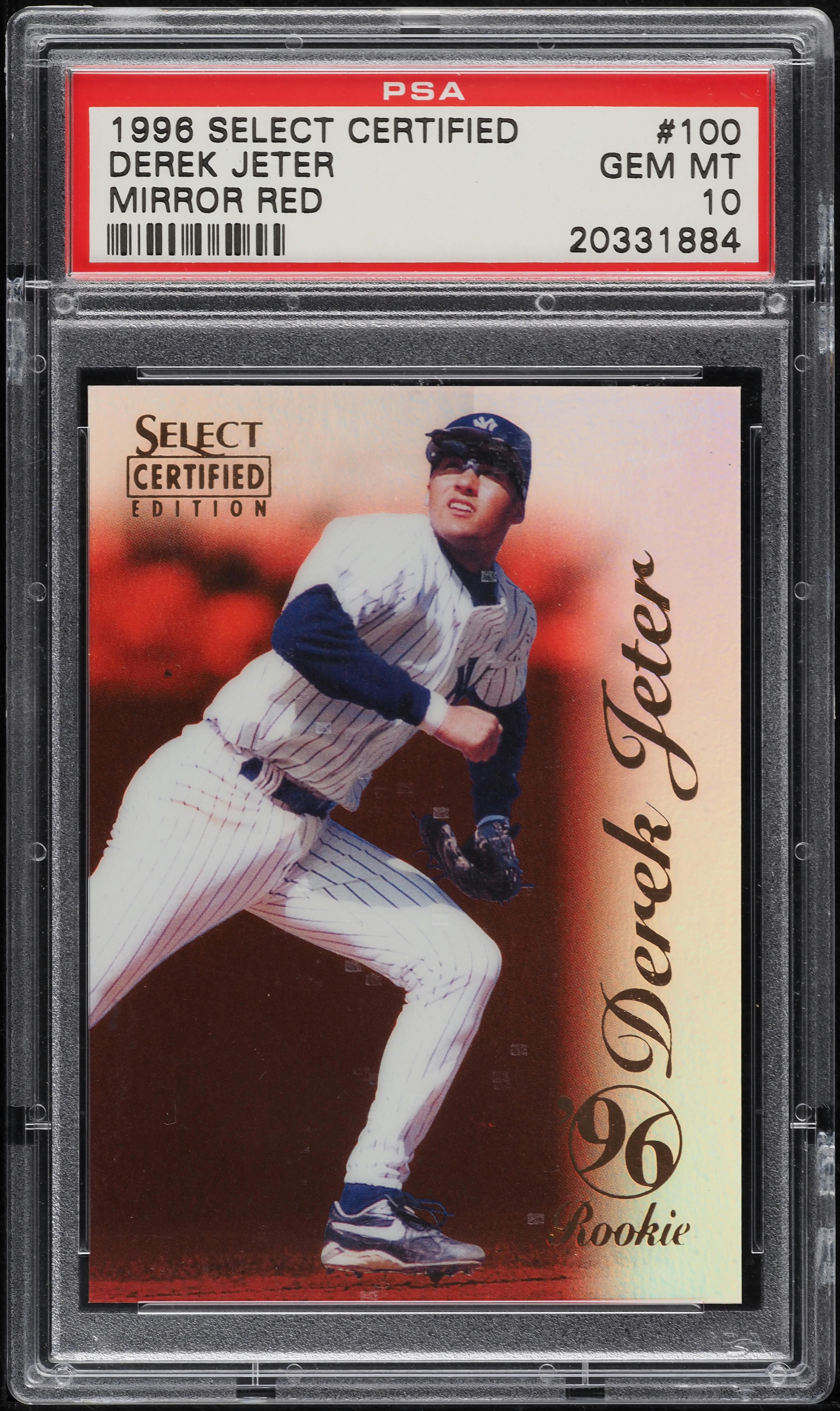 シガレットカード・クリケッターズ 1996 Select Certified Mirror Red Derek Jeter ROOKIE #100 PSA 10