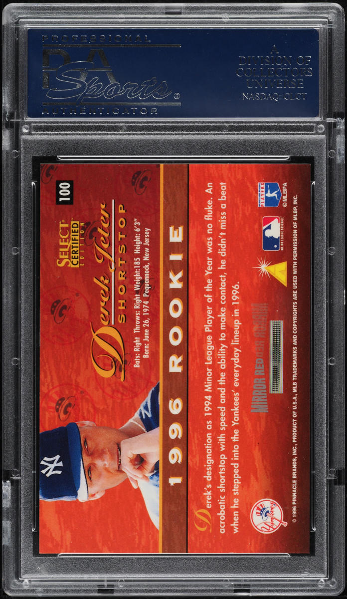シガレットカード・クリケッターズ 1996 Select Certified Mirror Red Derek Jeter ROOKIE #100 PSA 10
