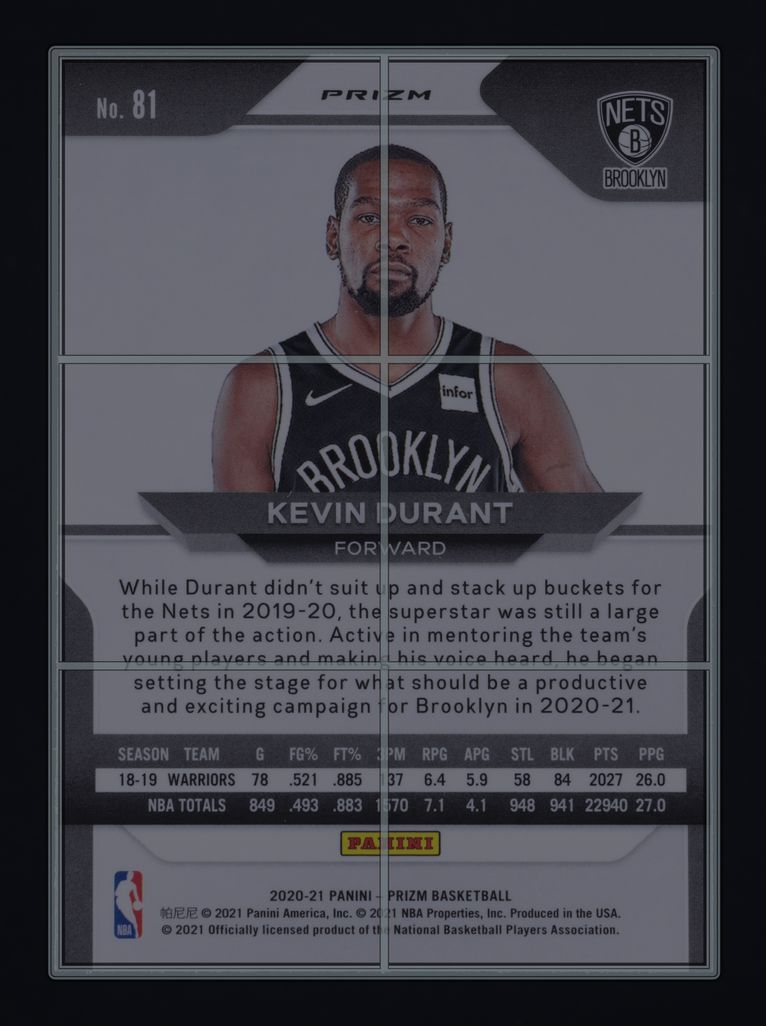 2020 Panini Prizm Green Kevin Durant #81 MBA AUTH