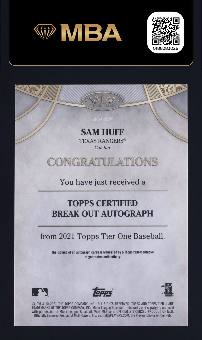 2021 Topps Tier One Break Out Sam Huff ROOKIE AUTO /300 #BOA-SHF MBA AUTH