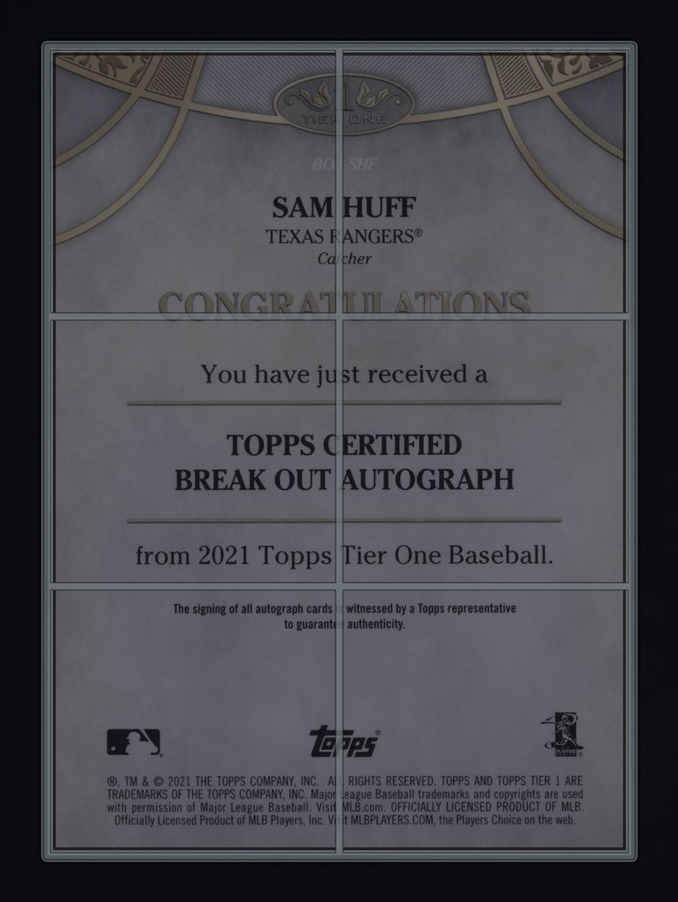 2021 Topps Tier One Break Out Sam Huff ROOKIE AUTO /300 #BOA-SHF MBA AUTH