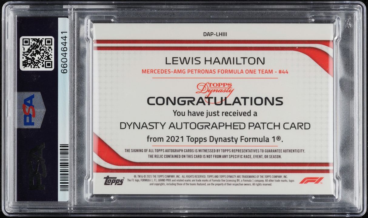 2021 Topps Dynasty Formula 1 Lewis Hamilton PATCH AUTO DNA 10 /10 
