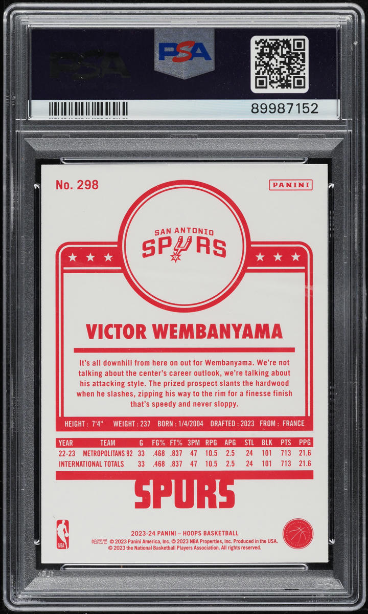 2023 Hoops Red Backs Victor Wembanyama ROOKIE #298 PSA 10 GEM MINT