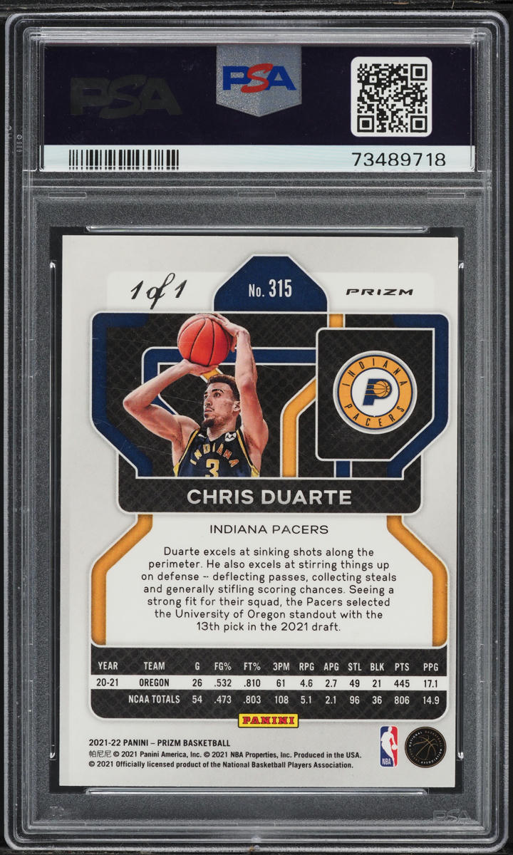 2021 Panini Prizm Black Shimmer Chris Duarte ROOKIE 1/1 #315 PSA 9 MINT