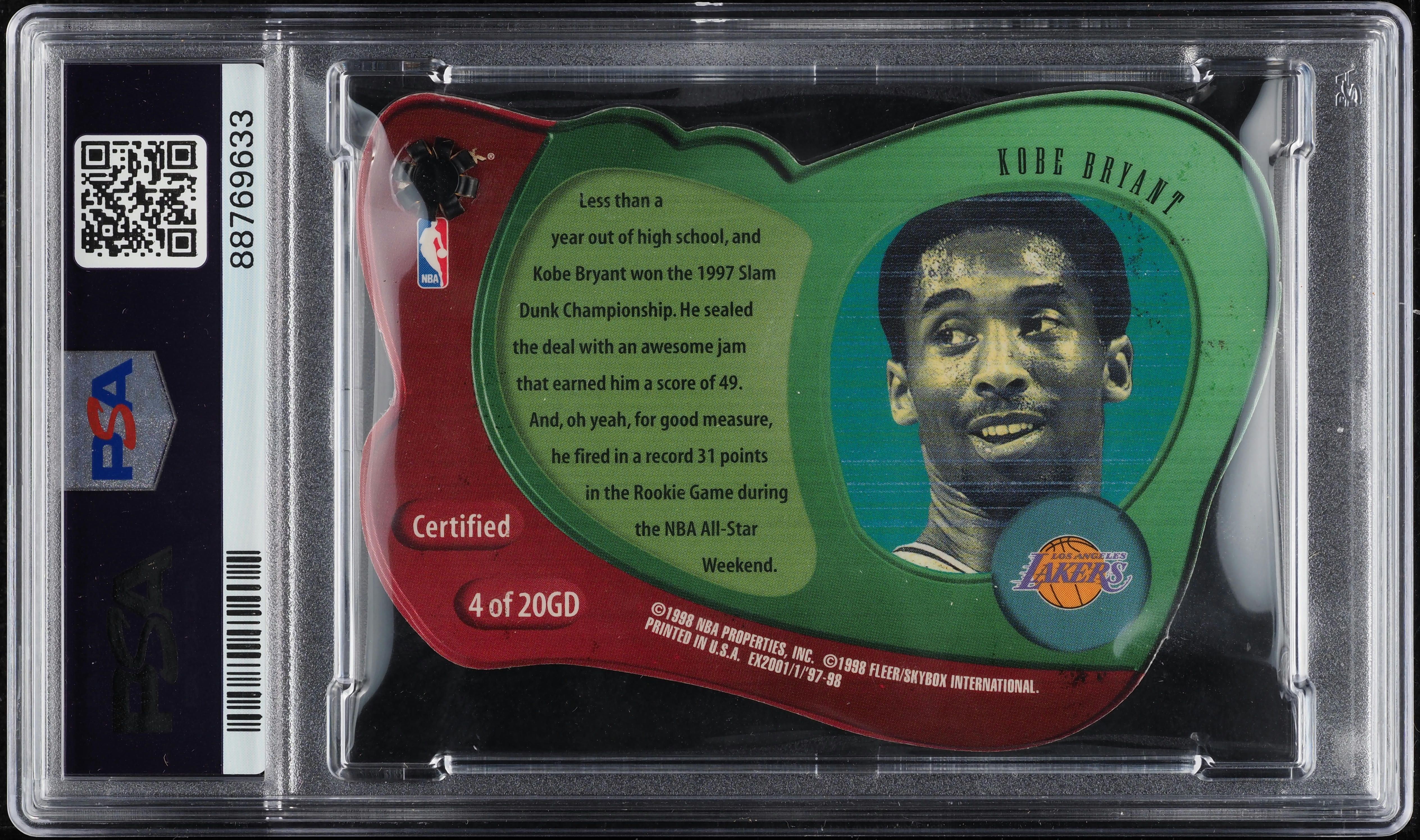 1997 Skybox E-X2001 Gravity Denied Die-Cut Kobe Bryant #4 PSA 8 NM