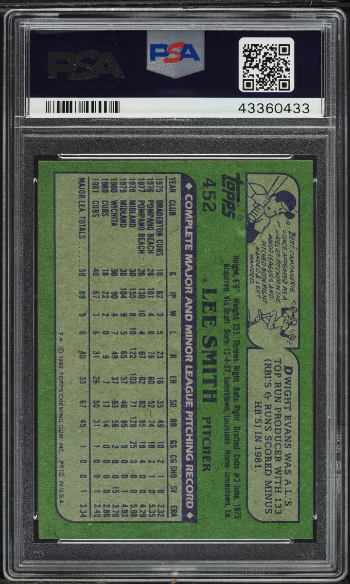 1982 Topps Lee Smith ROOKIE AUTO DNA 10 #452 PSA 8 NM-MT