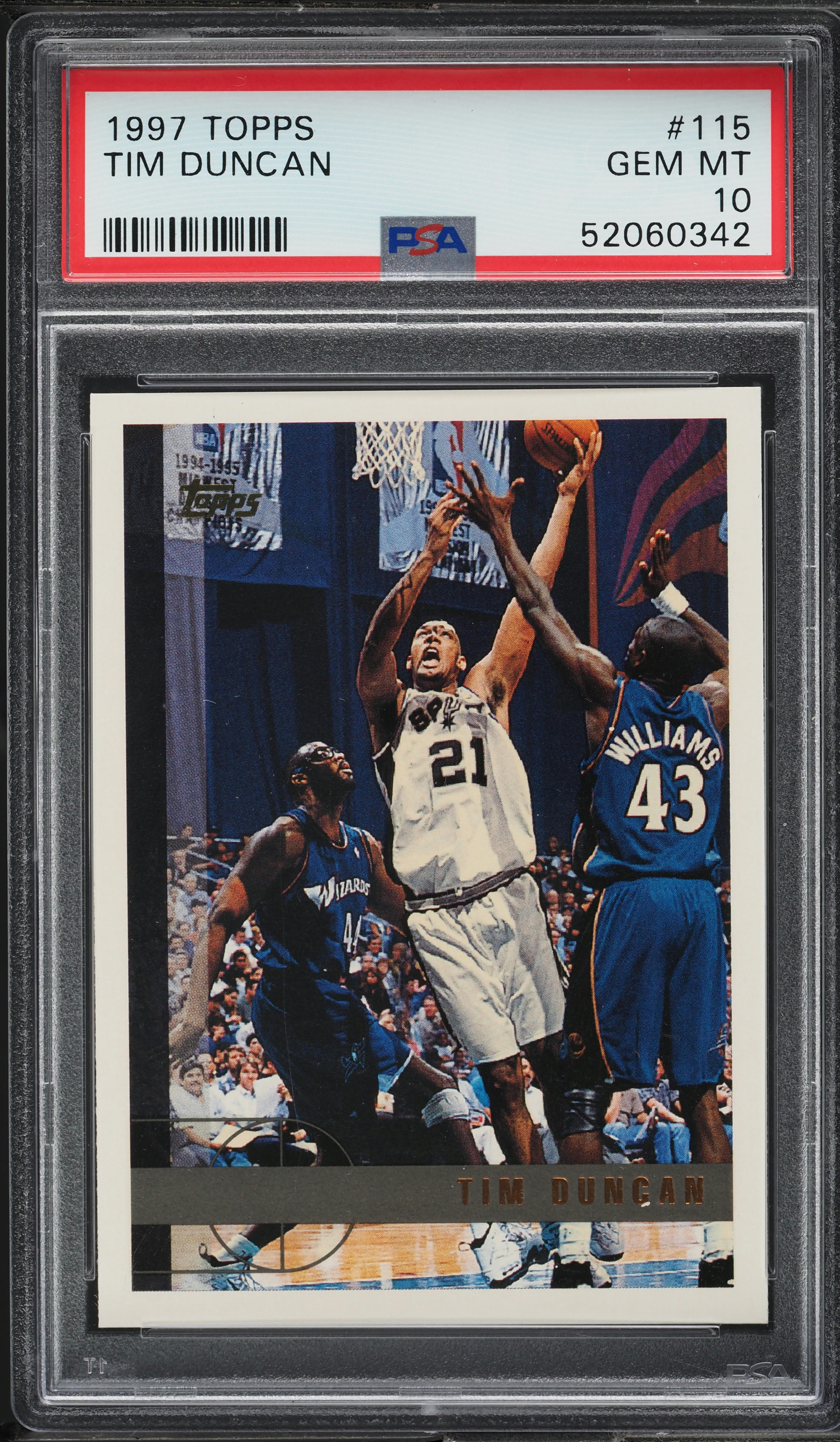 1997 Topps Basketball Tim Duncan ROOKIE #115 PSA 10 GEM MINT on