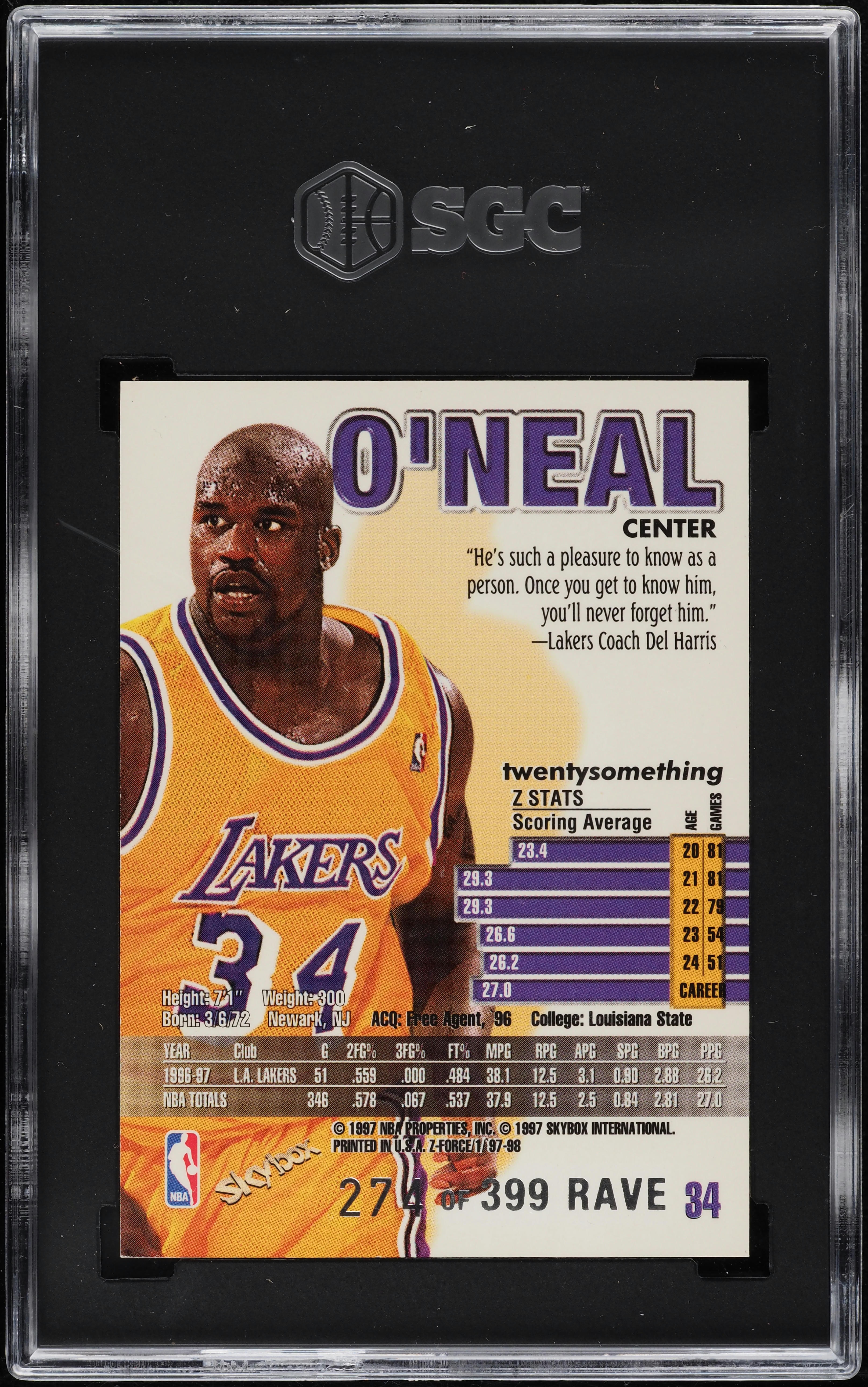 1997 Skybox Z-Force Rave Shaquille O